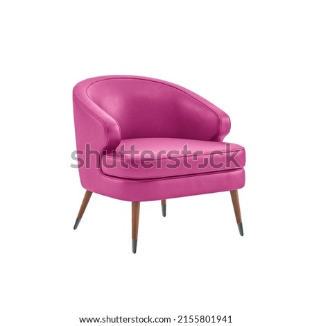 Hot pink luxury leather modern armchair with wooden legs isolated on white background with clipping path. Series of furniture Royalty-Free Stock Photo #2155801941