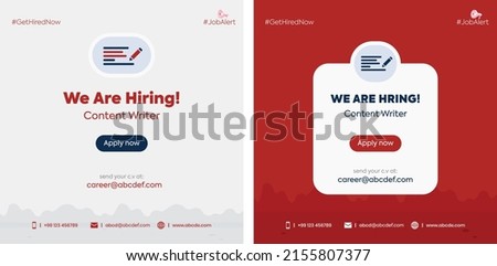 we are hiring. we are hiring content writer announcement post with pencil symbol. content writer job vacancy announcement Facebook post with two different background color.  Royalty-Free Stock Photo #2155807377