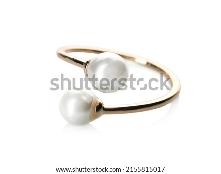 Elegant golden ring with pearls isolated on white Royalty-Free Stock Photo #2155815017