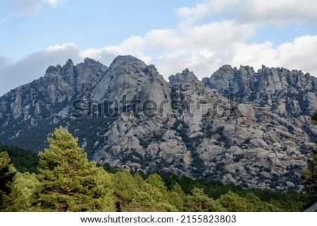 Landscape of granite rocks of the place called "La Pedriza" in the National Park Sierra de Guadarrama in Madrid Spain. In April Royalty-Free Stock Photo #2155823803
