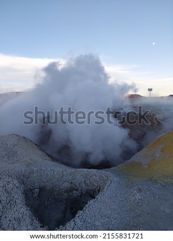 Morning sun Geyser (Sol de Mañana Geyser) (geothermal and eruption area) in Eduardo Avaroa National Reserve (Bolivia) Royalty-Free Stock Photo #2155831721