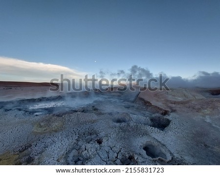 Morning sun Geyser (Sol de Mañana Geyser) (geothermal and eruption area) in Eduardo Avaroa National Reserve (Bolivia) Royalty-Free Stock Photo #2155831723