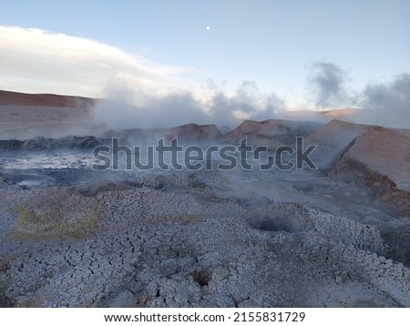 Morning sun Geyser (Sol de Mañana Geyser) (geothermal and eruption area) in Eduardo Avaroa National Reserve (Bolivia) Royalty-Free Stock Photo #2155831729