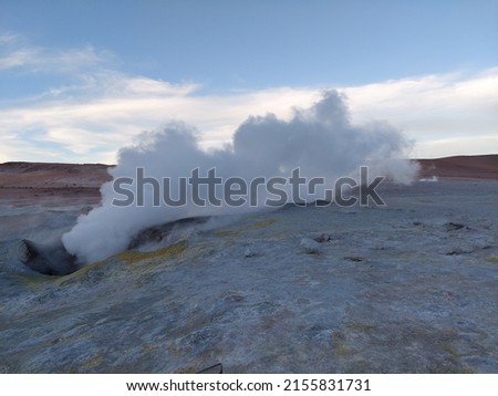 Morning sun Geyser (Sol de Mañana Geyser) (geothermal and eruption area) in Eduardo Avaroa National Reserve (Bolivia) Royalty-Free Stock Photo #2155831731