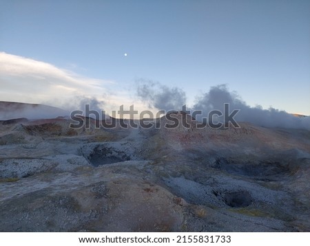 Morning sun Geyser (Sol de Mañana Geyser) (geothermal and eruption area) in Eduardo Avaroa National Reserve (Bolivia) Royalty-Free Stock Photo #2155831733