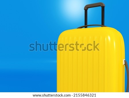 Yellow suitcase. Blue background, travel concept. 3D Rendering.