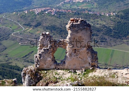 Rocca Calascio, view of ruins of mountaintop medieval fortress at 1512 meters above sea level. The Castle of Rocca Calascio is located within the Gran Sasso National Park, Abruzzo – Italy