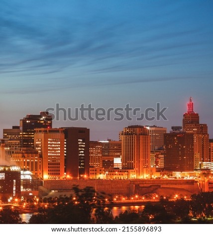Panorama of St. Paul at evening. St. Paul, Minnesota, USA.