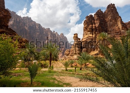 Wadi Al Disah valley views in Tabuk region of western Saudi Arabia Royalty-Free Stock Photo #2155917455