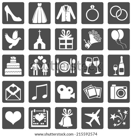 Vector Set of Color Square Wedding Icons