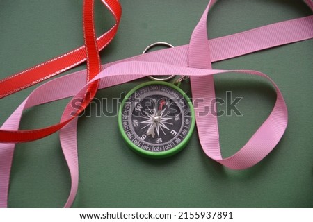 Hand compass for travel on the background of a objects
