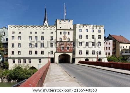 Gate to bavarian city Wasserburg am Inn Royalty-Free Stock Photo #2155948363