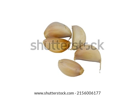 Picture of garlic on a white background, taken from above.