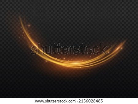 Golden glowing shiny lines effect vector background. Luminous white lines of speed. Light glowing effect. Abstract motion lines. Light trail wave, fire path trace line, car lights, optic fiber and inc Royalty-Free Stock Photo #2156028485
