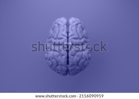 minimal purple brain in top view on purple background. 3d illustration