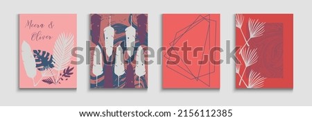 Abstract Asian Vector Covers Set. Painted Shapes Lines in Oriental Style. Tie-Dye, Tropical Leaves Posters Hand Drawn Minimal Background. Soft, Elegant Invitation Layout. Geometric Border Texture.