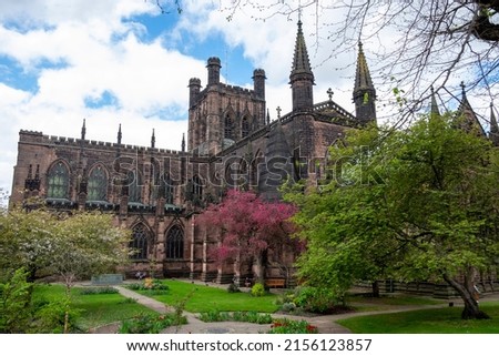 CHESTER, UK - APRIL 2022: A view of the great Chester Cathedral, in the historic city of Chester in Cheshire, UK. Royalty-Free Stock Photo #2156123857