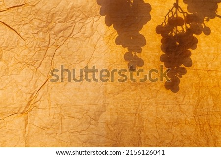 Silhouette of bunches of grapes on papyrus yuumage. Free space for text. Advertising for wine or bar. creative picture for wine advertising