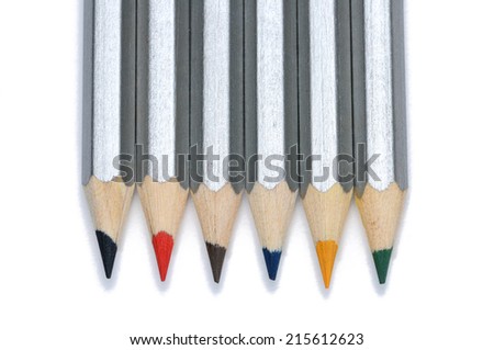 Colored pencils isolated on a white background. Macro shoot.