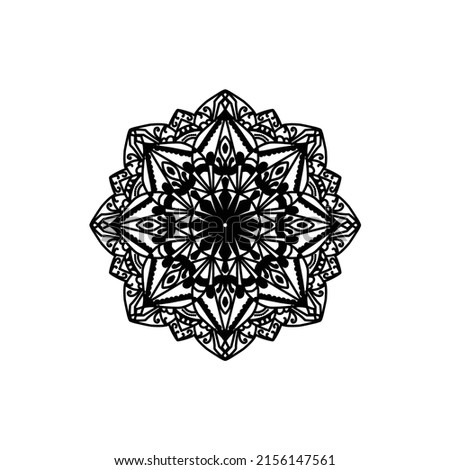 Easy mandala, doodle flower coloring pattern on white background