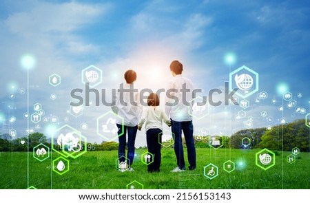 Family and sustainable society concept. Environmental technology. Sustainable development goals. SDGs. Royalty-Free Stock Photo #2156153143