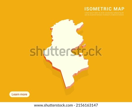 Tunisia map white on yellow background with 3d isometric vector illustration.