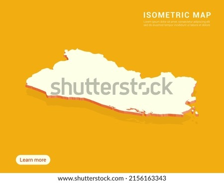 El Salvador map white on yellow background with 3d isometric vector illustration.