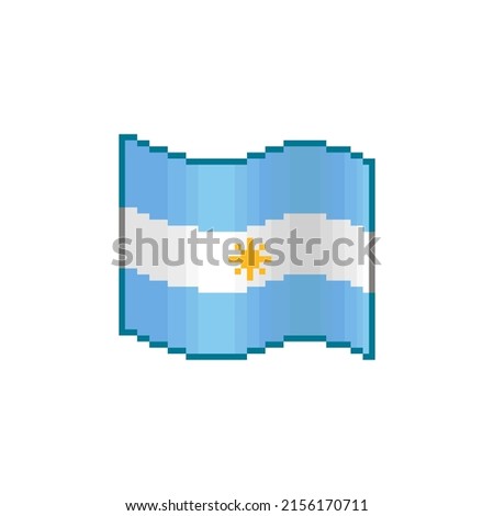 colorful simple vector flat pixel art illustration of flowing flag of Argentina