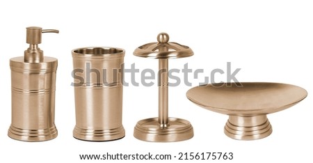 Holder with toothbrushes, plant and different toiletries near vessel sink in bathroom Royalty-Free Stock Photo #2156175763