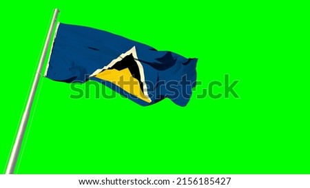 Waving glorious flag of Saint Lucia on green screen, isolated - object 3D illustration
