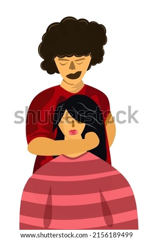 Young woman who is threatened by husband. Male character punching woman in the face. Domestic violence and abuse concept. Isolated vector illustration in cartoon style
