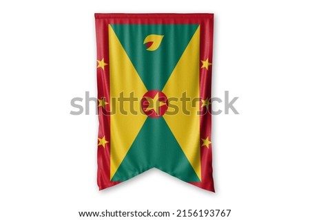Grenada flag hang on a white wall background. - image.