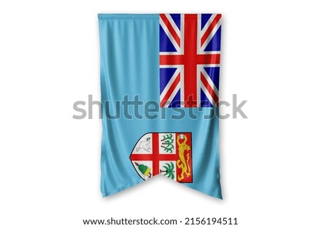 Fiji flag hang on a white wall background. - image.