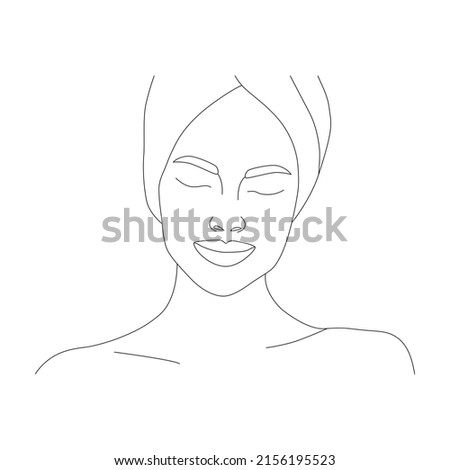 Face drawing line, fashion concept, minimalism of female beauty, vector illustration for T-shirts, graphic printing style. The face is one line. Boho girl. A woman's face. Portrait of minimalism.