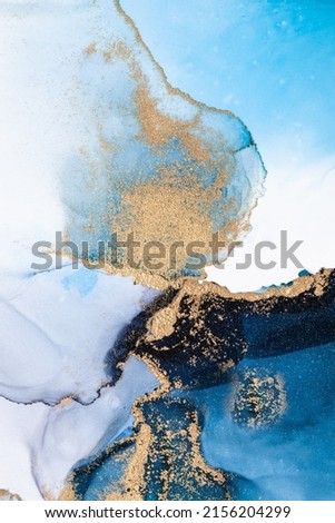 Luxury blue abstract background of marble liquid ink art painting on paper . Image of original artwork watercolor alcohol ink paint on high quality paper texture . Royalty-Free Stock Photo #2156204299