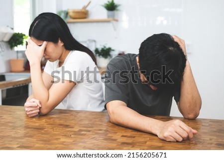 Quarrel couple concept. Asian Wife and husband sad after argue.