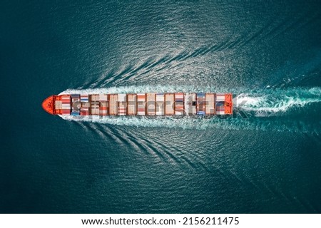 Container ship full speed sailing in deep sea for transporting cargo logistic import and export goods internationally around the world including Asia Pacific and Europe, business and industry delivery