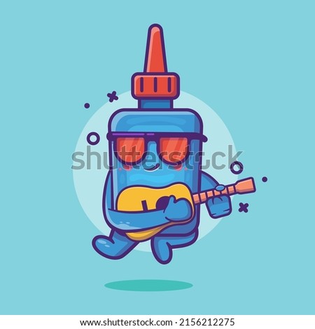 cool glue bottle character mascot playing guitar isolated cartoon in flat style design 