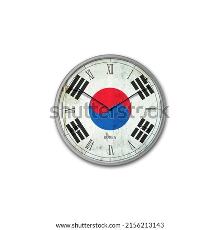 Wall clock in the color of the Korea flag. Signs and symbols. Isolated on a white background. Design element. Flags.