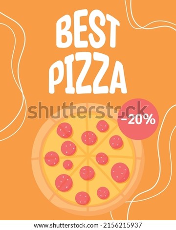 Pizza banner with salami. Flyer with pepperoni pizza. vector illustration. Poster for street food. Banner with fast food.