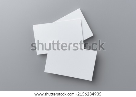 mockup, template, copy space concept with three business card isolated on grey background, for mock up,top view layout.