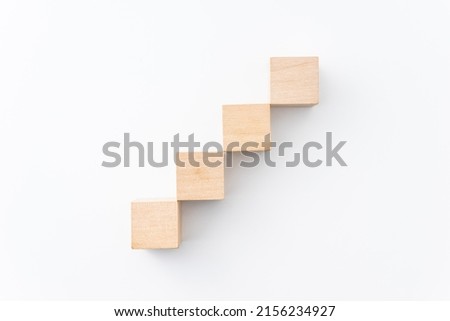 wooden, abstract, success, concept with wood cube isolated on white background, for mock up, top view layout.