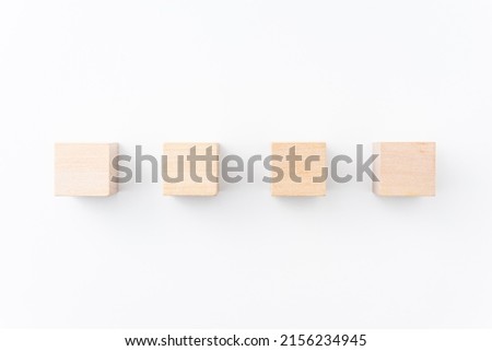 wooden, block, box concept with wood cube isolated on white background, for mock up, top view layout.