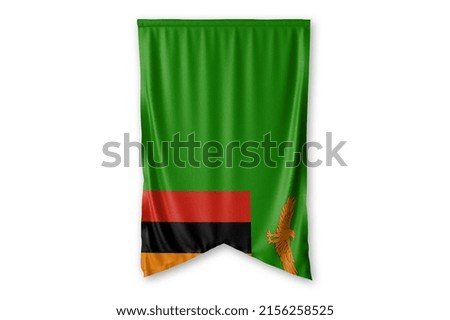 Zambia flag hang on a white wall background. - image.