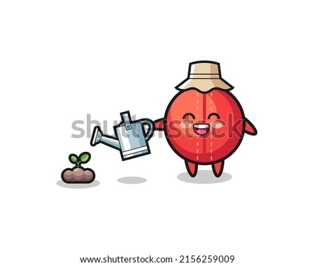 cute cricket ball is watering plant seeds , cute design