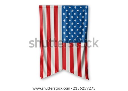 United States flag hang on a white wall background. - image.