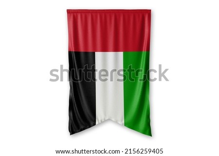 United Arab Emirates flag hang on a white wall background. - image.