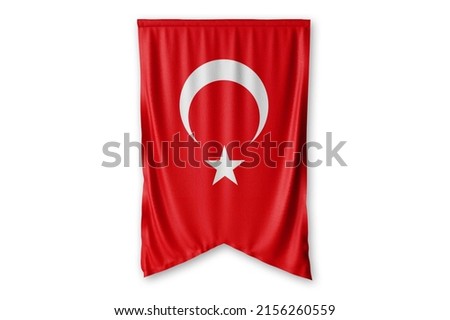 Turkey flag hang on a white wall background. - image.