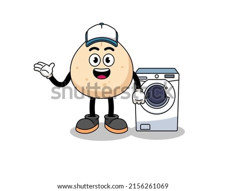 meat bun illustration as a laundry man , character design