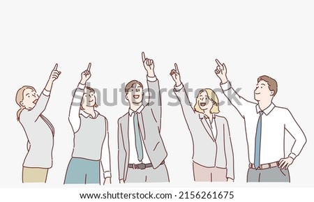 leader of the pointing goal for the business team. Hand drawn style vector design illustrations.
